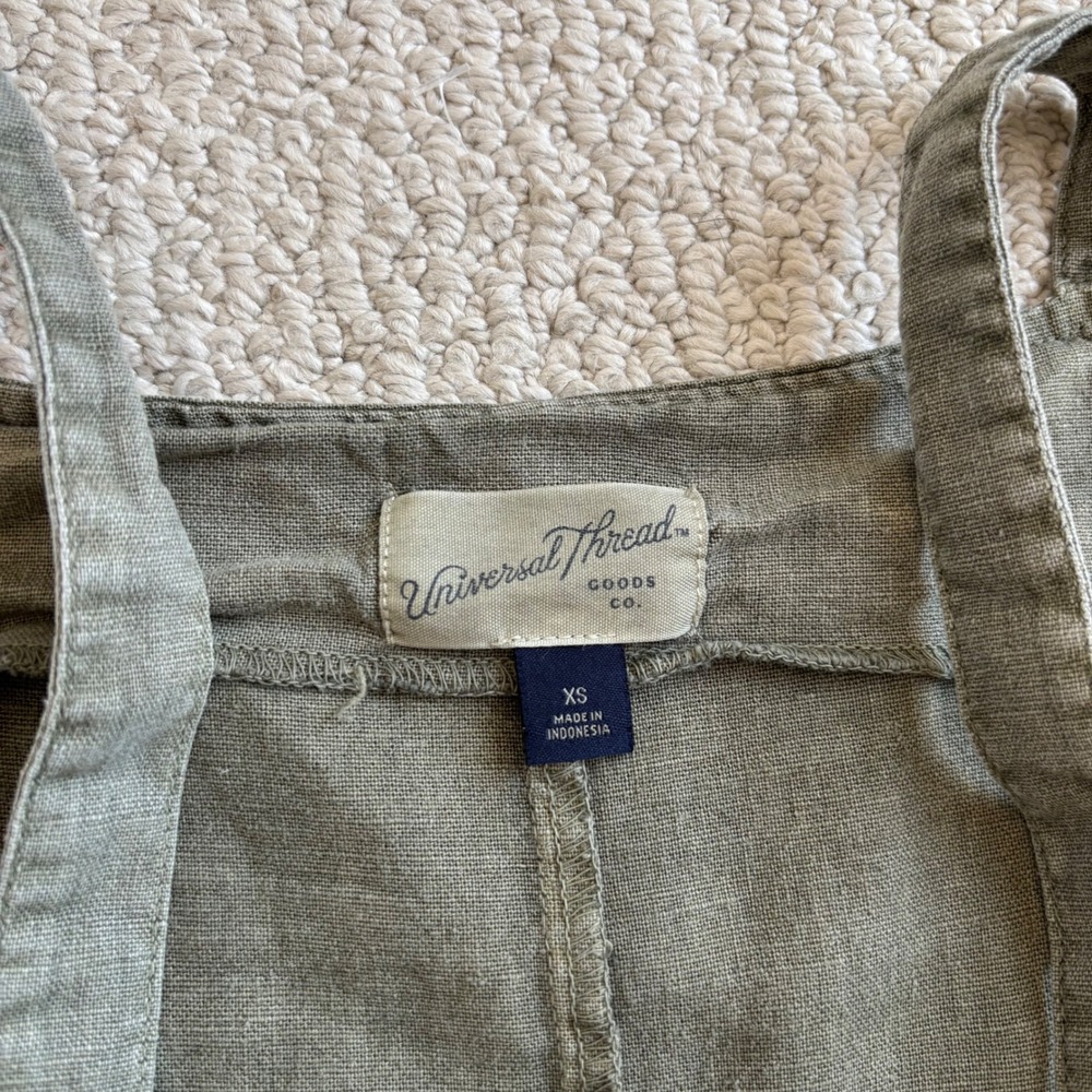 Universal Thread Linen Blend Wide Leg Cropped Jumpsuit XS Olive Green Utility - Picture 6 of 16